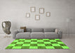 Machine Washable Checkered Green Modern Area Rugs in a Living Room,, wshabs94grn