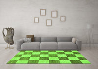 Machine Washable Checkered Green Modern Rug, wshabs94grn