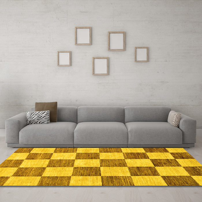Machine Washable Checkered Yellow Modern Rug in a Living Room, wshabs94yw
