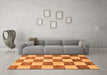 Machine Washable Checkered Orange Modern Area Rugs in a Living Room, wshabs94org