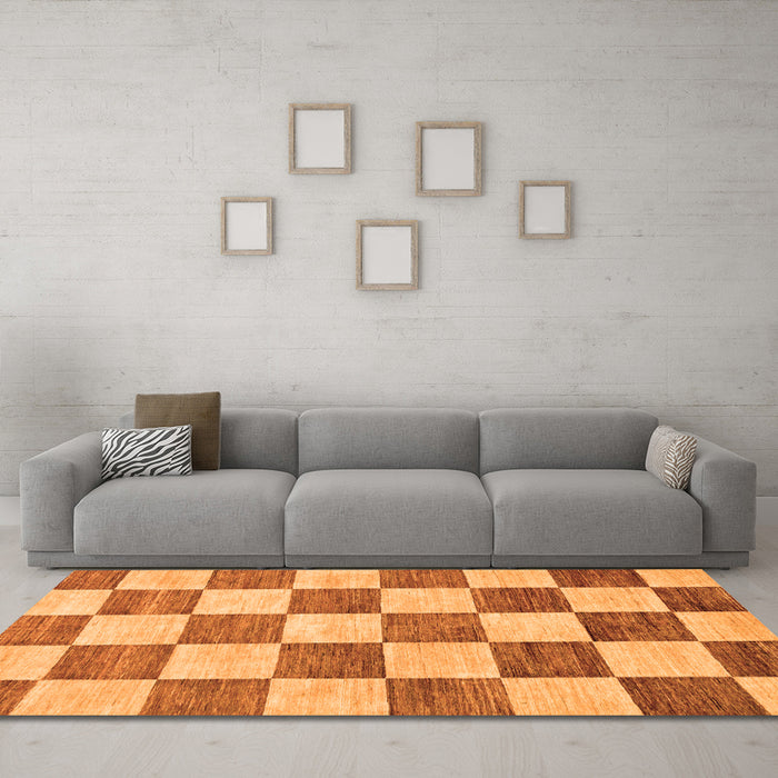 Machine Washable Checkered Orange Modern Area Rugs in a Living Room, wshabs94org