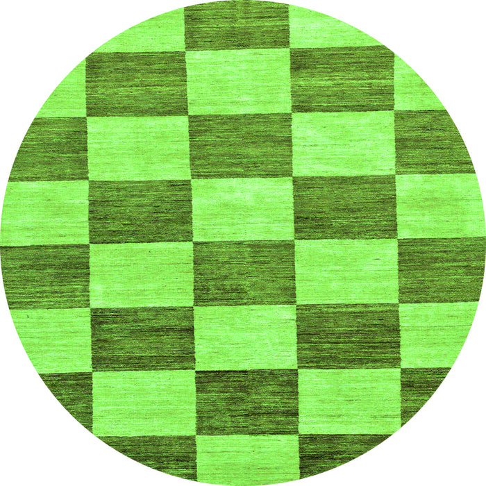 Round Machine Washable Checkered Green Modern Area Rugs, wshabs94grn