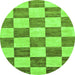 Round Machine Washable Checkered Green Modern Area Rugs, wshabs94grn