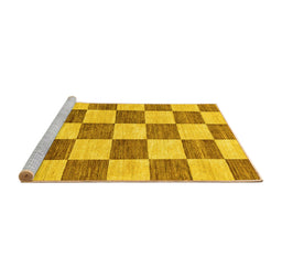 Sideview of Machine Washable Checkered Yellow Modern Rug, wshabs94yw