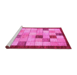 Sideview of Machine Washable Checkered Pink Modern Rug, wshabs950pnk