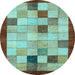 Round Machine Washable Checkered Light Blue Modern Rug, wshabs950lblu