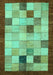 Machine Washable Checkered Turquoise Modern Area Rugs, wshabs950turq