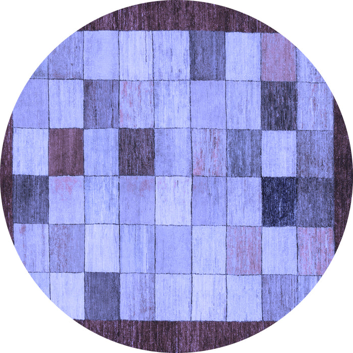Round Machine Washable Checkered Blue Modern Rug, wshabs950blu