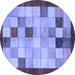 Round Machine Washable Checkered Blue Modern Rug, wshabs950blu