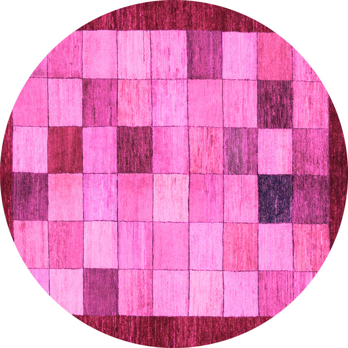 Round Machine Washable Checkered Pink Modern Rug, wshabs950pnk
