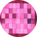 Round Machine Washable Checkered Pink Modern Rug, wshabs950pnk