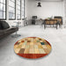 Round Abstract Orange Checkered Rug in a Office, abs950