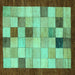 Square Machine Washable Checkered Turquoise Modern Area Rugs, wshabs950turq