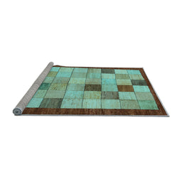 Sideview of Machine Washable Checkered Light Blue Modern Rug, wshabs950lblu