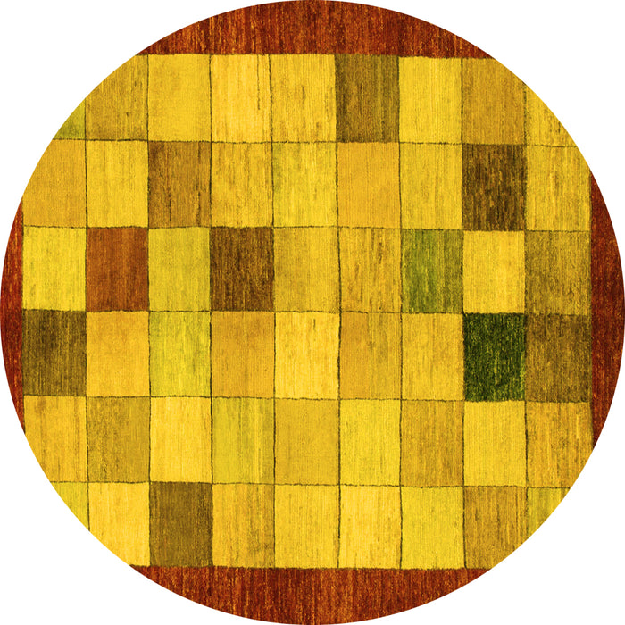 Round Machine Washable Checkered Yellow Modern Rug, wshabs950yw