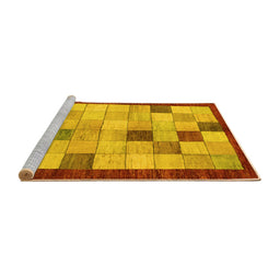 Sideview of Machine Washable Checkered Yellow Modern Rug, wshabs950yw