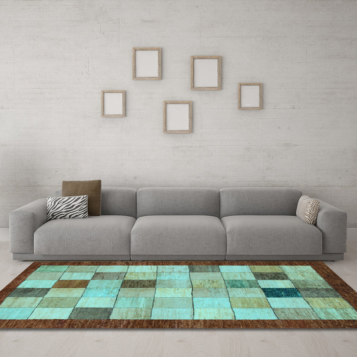 Machine Washable Checkered Light Blue Modern Rug in a Living Room, wshabs950lblu