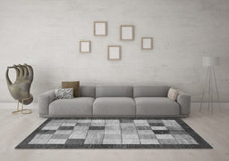Machine Washable Checkered Gray Modern Rug in a Living Room,, wshabs950gry