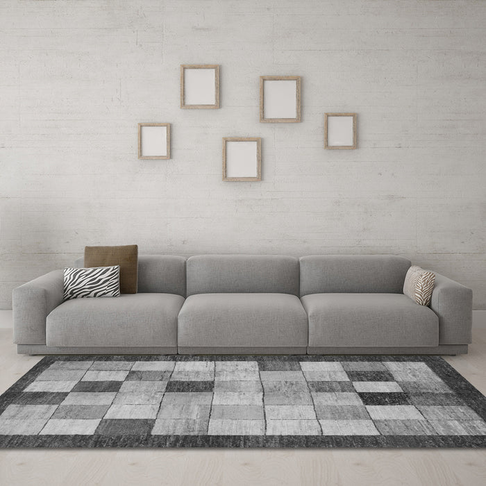 Machine Washable Checkered Gray Modern Rug in a Living Room,, wshabs950gry