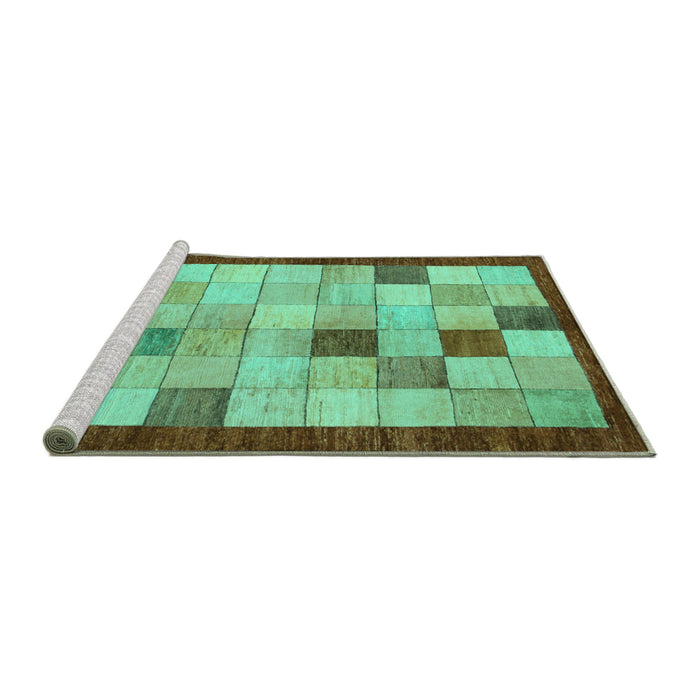 Sideview of Machine Washable Checkered Turquoise Modern Area Rugs, wshabs950turq