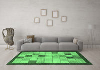 Machine Washable Checkered Emerald Green Modern Rug, wshabs950emgrn