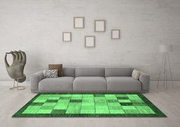 Machine Washable Checkered Emerald Green Modern Area Rugs in a Living Room,, wshabs950emgrn