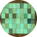 Round Machine Washable Checkered Turquoise Modern Area Rugs, wshabs950turq