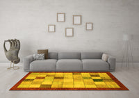 Machine Washable Checkered Yellow Modern Rug, wshabs950yw