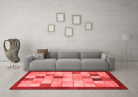 Machine Washable Checkered Red Modern Rug, wshabs950red