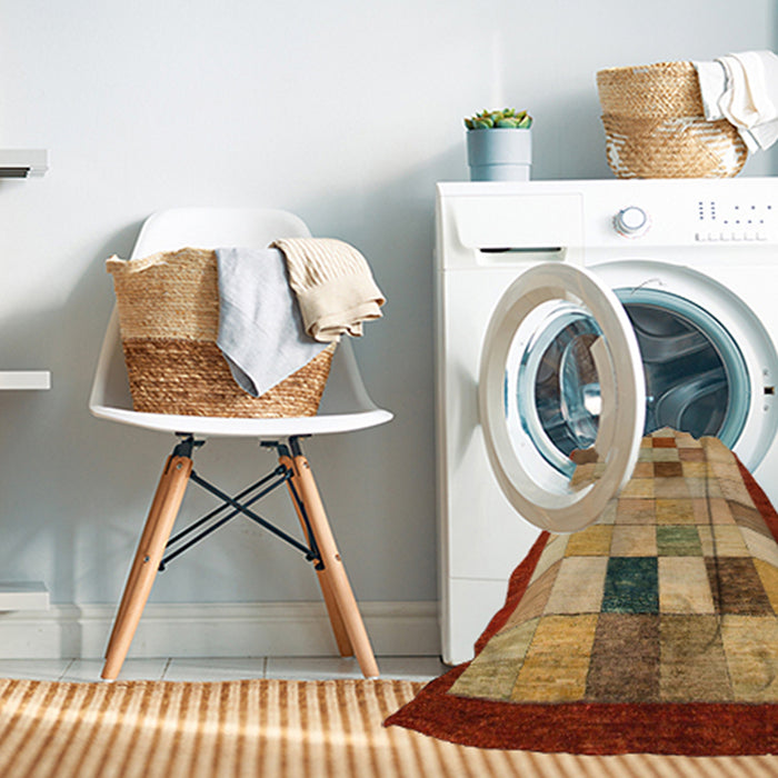 Machine Washable Abstract Orange Rug in a Washing Machine, wshabs950