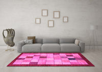 Machine Washable Checkered Pink Modern Rug, wshabs950pnk