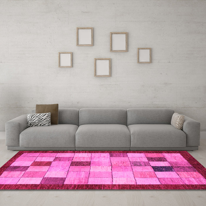 Machine Washable Checkered Pink Modern Rug in a Living Room, wshabs950pnk