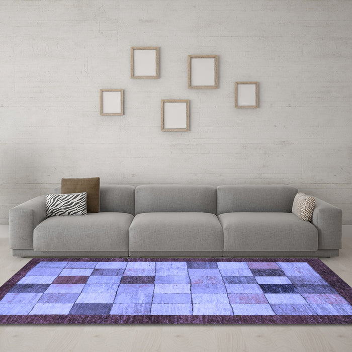 Machine Washable Checkered Blue Modern Rug in a Living Room, wshabs950blu