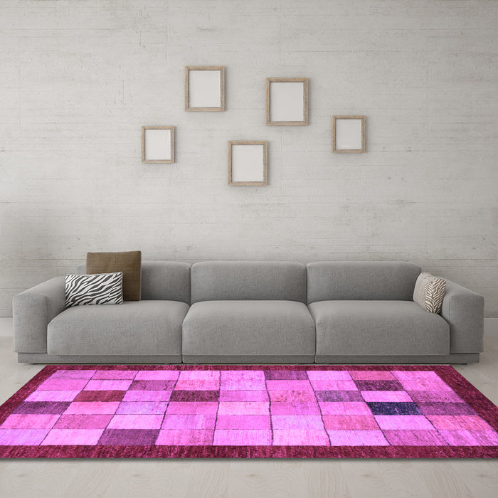 Machine Washable Checkered Purple Modern Area Rugs in a Living Room, wshabs950pur