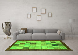 Machine Washable Checkered Green Modern Area Rugs in a Living Room,, wshabs950grn