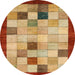 Round Abstract Orange Checkered Rug, abs950