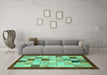 Machine Washable Checkered Turquoise Modern Area Rugs in a Living Room,, wshabs950turq