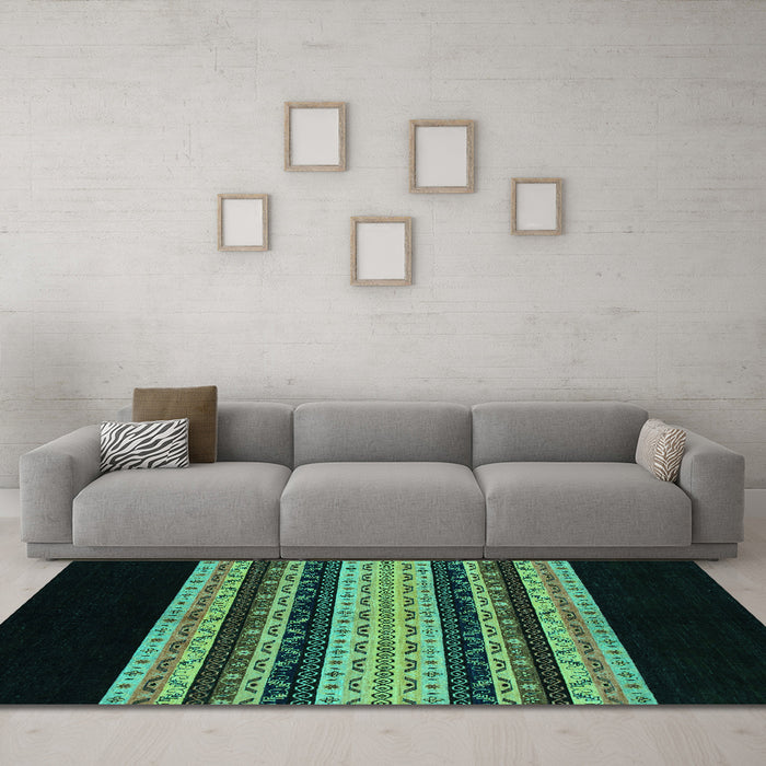 Machine Washable Abstract Turquoise Modern Area Rugs in a Living Room,, wshabs951turq