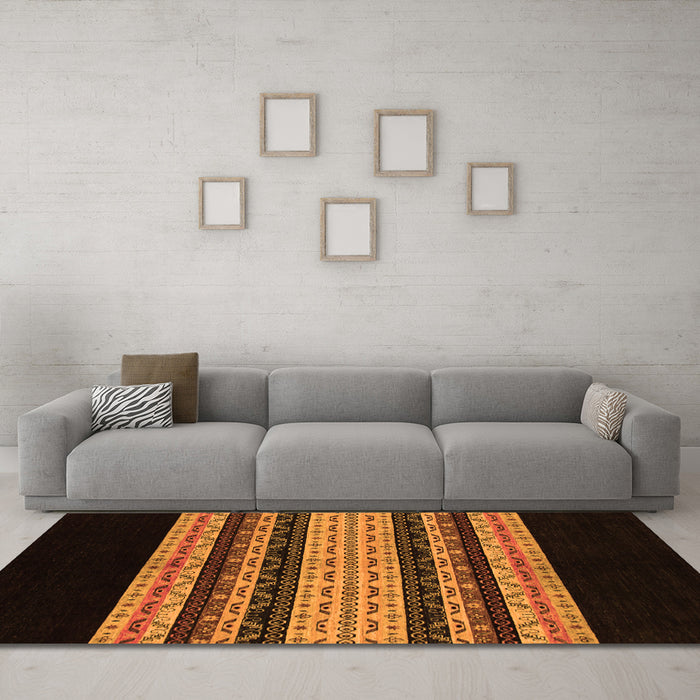 Machine Washable Abstract Orange Modern Area Rugs in a Living Room, wshabs951org