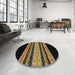 Round Abstract Black Modern Rug in a Office, abs951