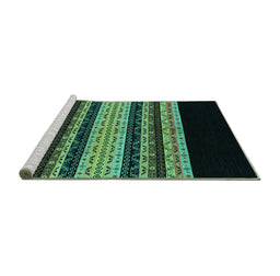 Sideview of Machine Washable Abstract Turquoise Modern Area Rugs, wshabs951turq