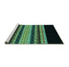 Sideview of Machine Washable Abstract Turquoise Modern Area Rugs, wshabs951turq