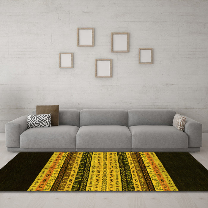 Machine Washable Abstract Yellow Modern Rug in a Living Room, wshabs951yw