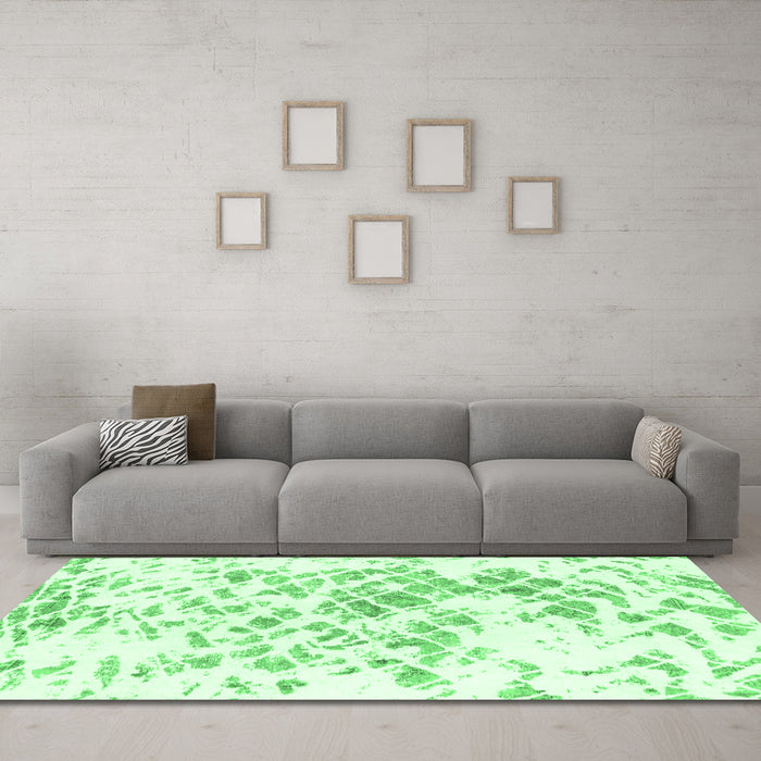 Machine Washable Abstract Emerald Green Modern Area Rugs in a Living Room,, wshabs952emgrn