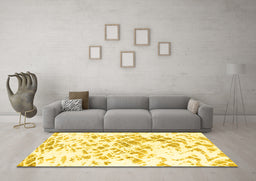 Machine Washable Abstract Yellow Modern Rug in a Living Room, wshabs952yw