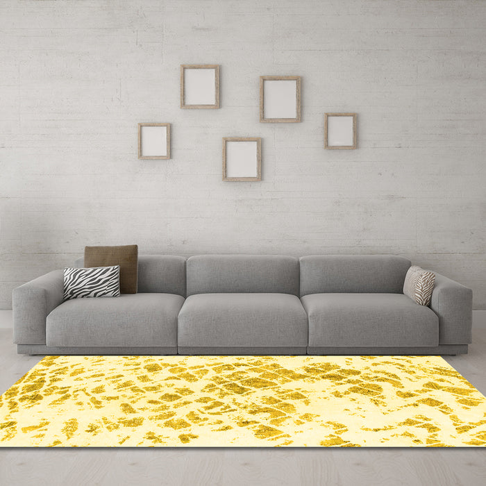 Machine Washable Abstract Yellow Modern Rug in a Living Room, wshabs952yw