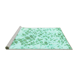 Sideview of Machine Washable Abstract Turquoise Modern Area Rugs, wshabs952turq