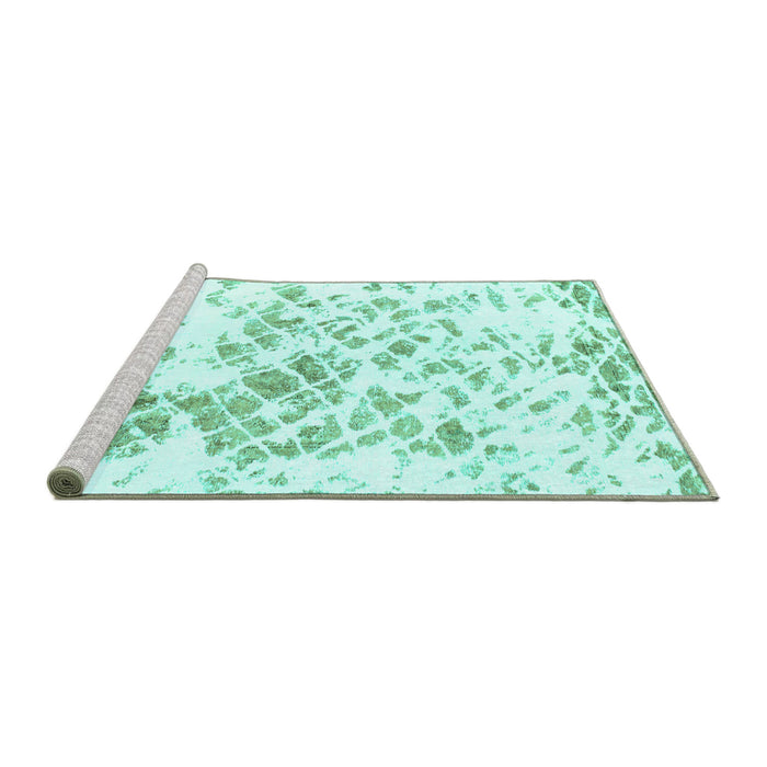 Sideview of Machine Washable Abstract Turquoise Modern Area Rugs, wshabs952turq