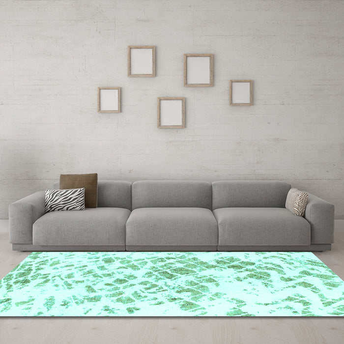 Machine Washable Abstract Turquoise Modern Area Rugs in a Living Room,, wshabs952turq