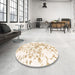 Round Machine Washable Abstract Whip Beige Rug in a Office, wshabs952